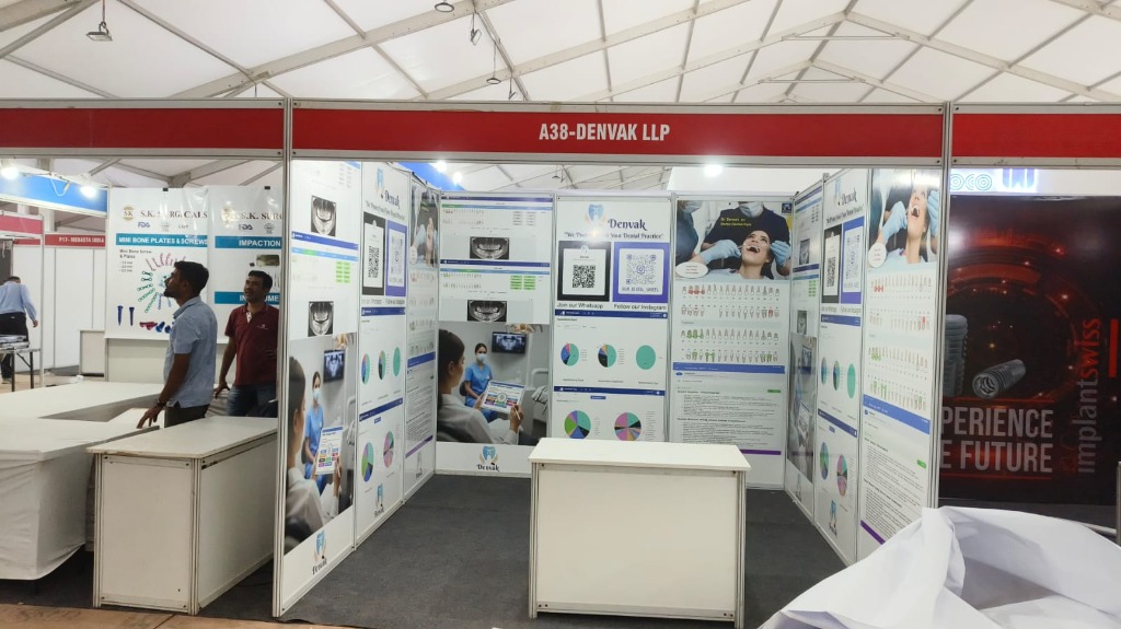 Denvak booth setup at 76th IDC Mangalore with product display panels